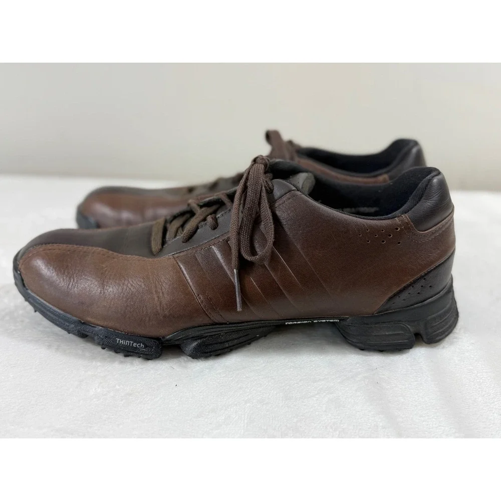 Adidas Greenstar FitFoam ThinTech Golf Shoes Men's 10 Brown Leather Soft Spikes